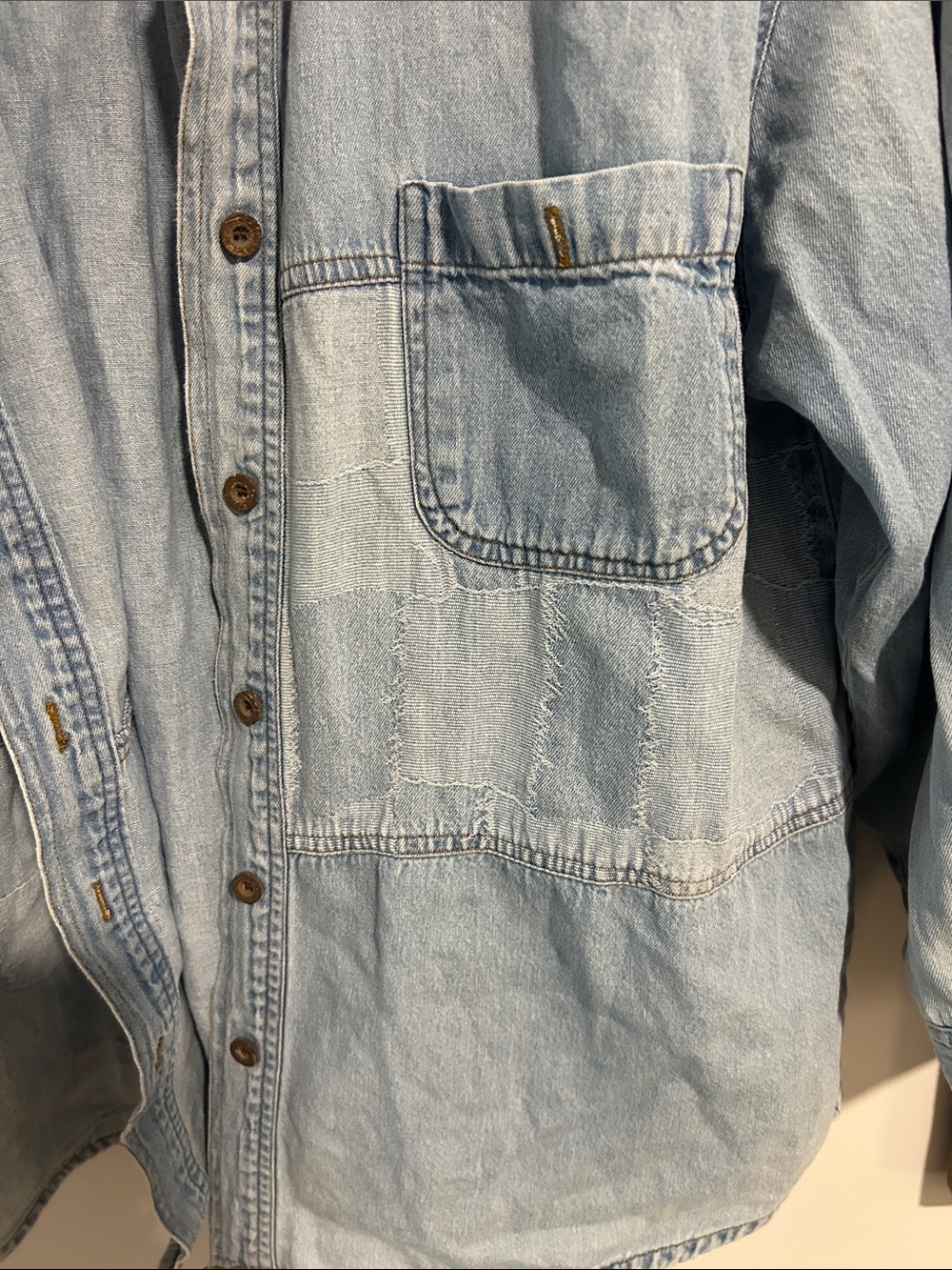 Vintage Patchwork Light Blue Denim - Casual Button-Down - Picture 3 of 3